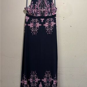 INC International Concepts Navy Maxi Dress with Pink Floral Print